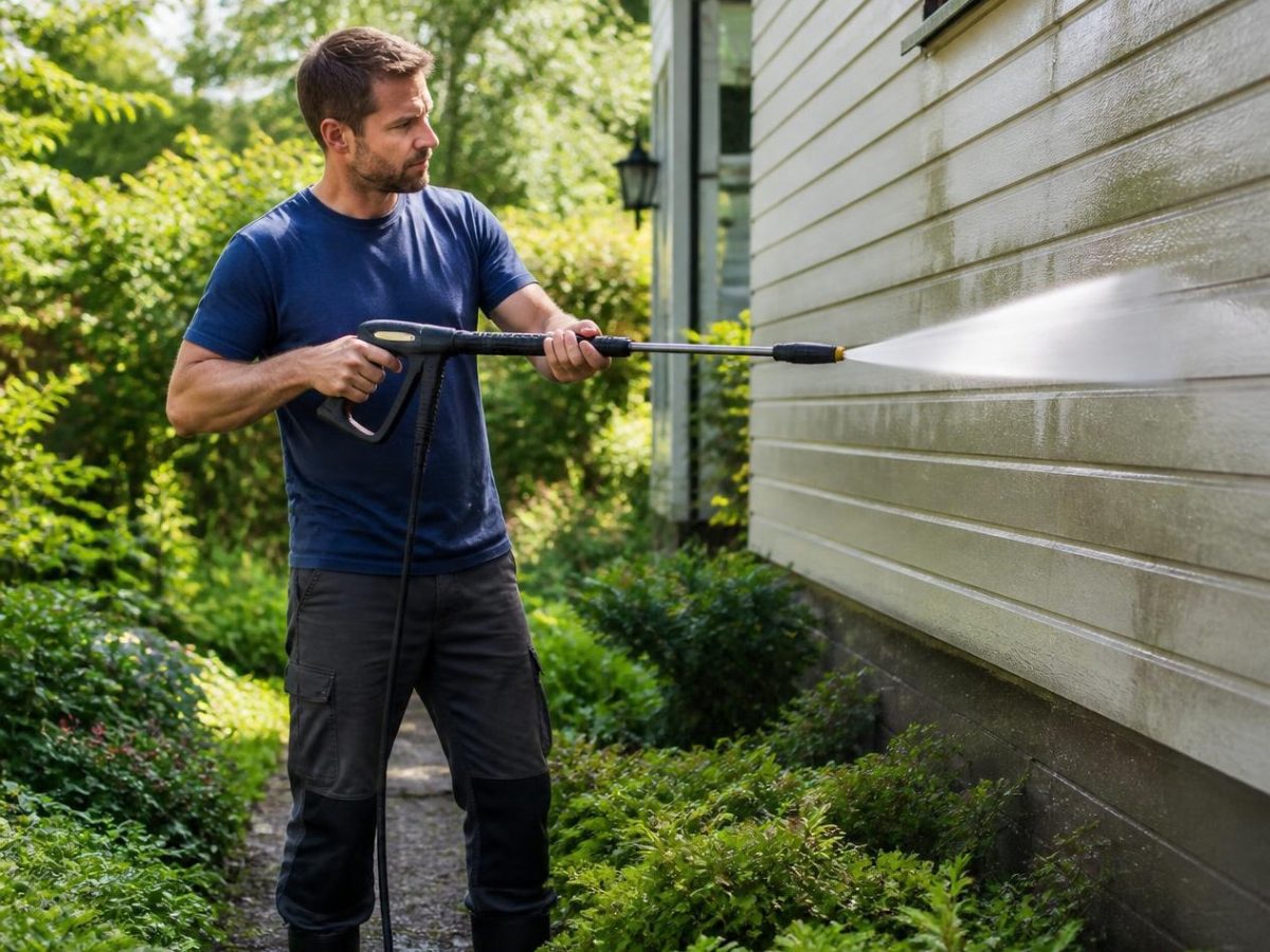 Washing the exterior siding of a house