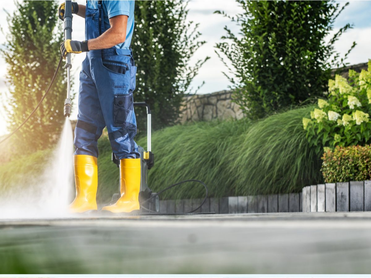 Pressure washing a driveway in Powell River