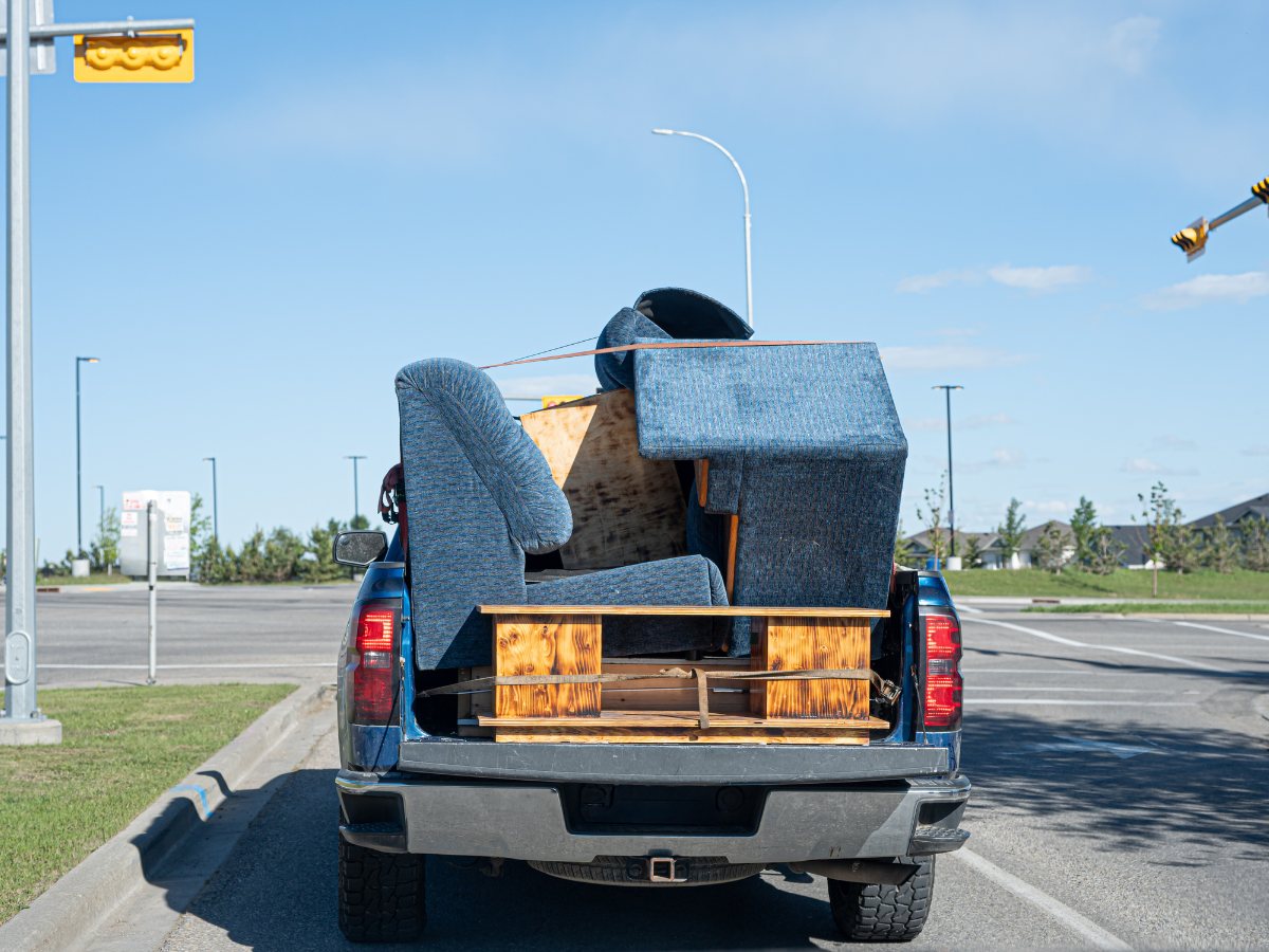 Truck loaded with furniture for a thrift store donation drop-off in Powell River