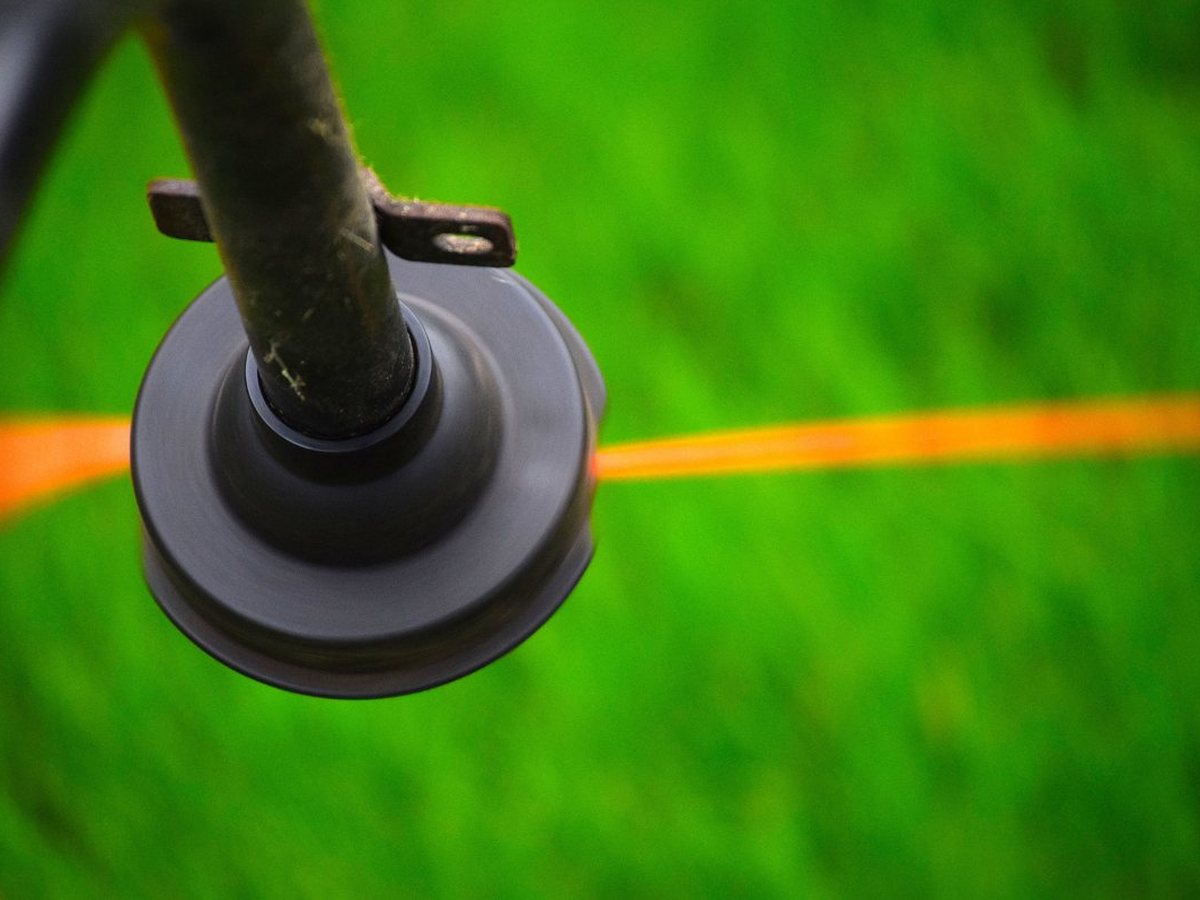 Trimming grass edges with a weed eater in Powell River